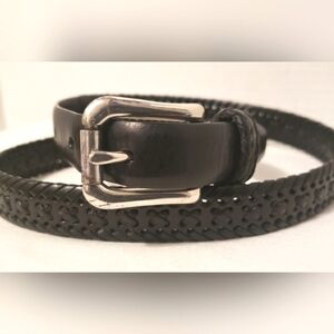 TALBOTS Belt Womens Small Black Woven Leather Solid Silver Brass Buckle